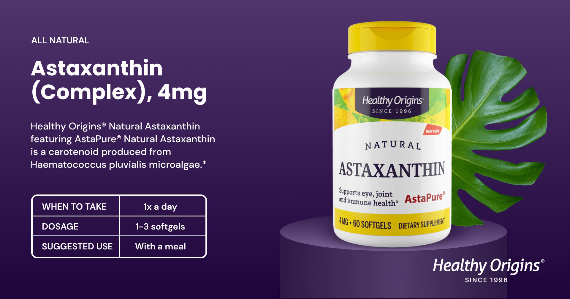 Healthy Origins Astaxanthin (Complex), 4mg Healthy Origins Healthy Origins Astaxanthin (Complex), 4mg Healthy Origins