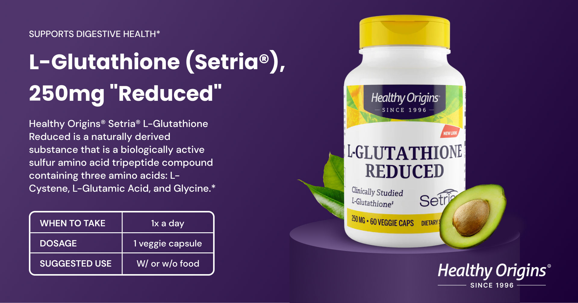 Healthy Origins L-Glutathione (Setria) 250mg "reduced" Healthy Origins Healthy Origins L-Glutathione (Setria) 250mg "reduced" Healthy Origins